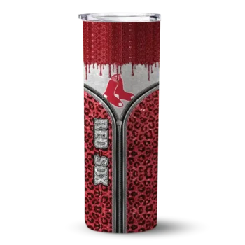 customized boston red sox sparkle drip red skinny tumbler best selling.webp