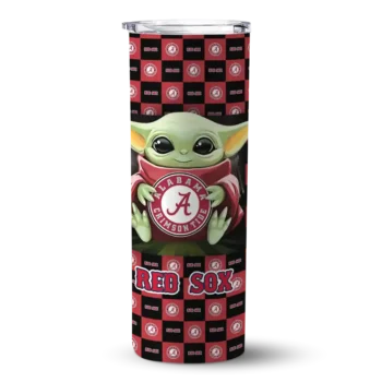 customized boston red sox yoda cozy red black skinny tumbler best selling.webp