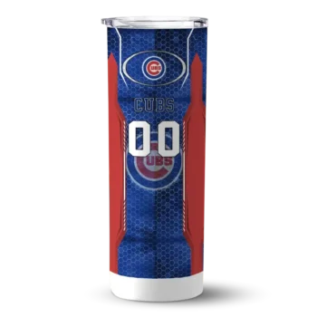 customized chicago cubs stacked diamond blue skinny tumbler best selling.webp