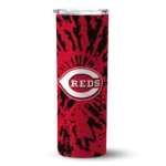 customized cincinnati reds metallic grid red skinny tumbler best selling.webp