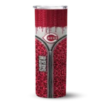 customized cincinnati reds sparkle drip red skinny tumbler best selling 1.webp
