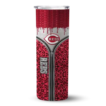 customized cincinnati reds sparkle drip red skinny tumbler best selling 1.webp