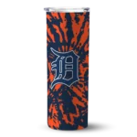 customized detroit tigers metallic grid navy skinny tumbler best selling.webp