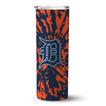 customized detroit tigers metallic grid navy skinny tumbler best selling.webp
