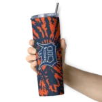customized detroit tigers metallic grid navy skinny tumbler best selling.webp