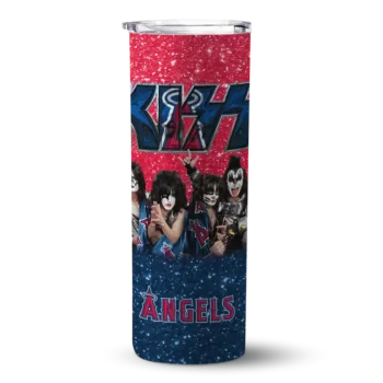 customized los angeles angels kiss band red skinny tumbler best selling.webp