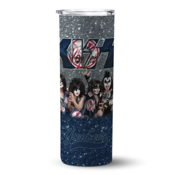 customized new york yankees kiss band gray skinny tumbler best selling.webp