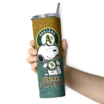 customized oakland athletics snoopy attitude green skinny tumbler best selling.webp