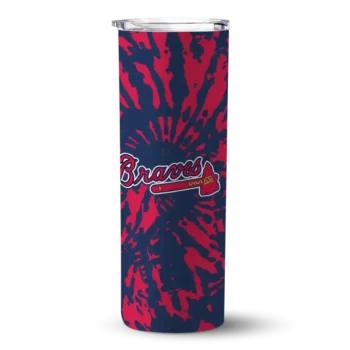 personalized atlanta braves metallic grid navy skinny tumbler best selling 2.webp