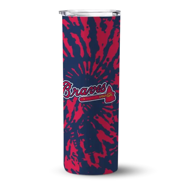 personalized atlanta braves metallic grid navy skinny tumbler best selling 2.webp