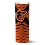 personalized baltimore orioles camo texture orange skinny tumbler best selling 1.webp