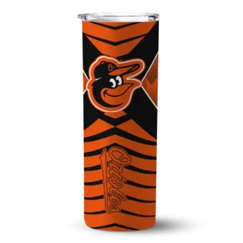 personalized baltimore orioles camo texture orange skinny tumbler best selling 1.webp