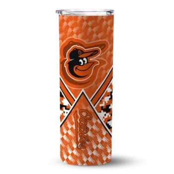 personalized baltimore orioles monogram burst orange white skinny tumbler best selling 1.webp