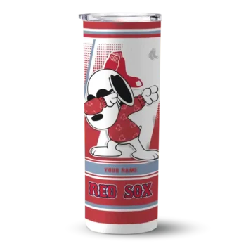 personalized boston red sox snoopy dog red white skinny tumbler best selling.webp