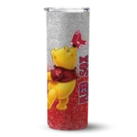 personalized boston red sox winnie the pooh red gray skinny tumbler best selling.webp