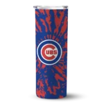 personalized chicago cubs metallic grid blue skinny tumbler best selling 2.webp