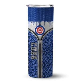 personalized chicago cubs sparkle drip blue skinny tumbler best selling 1.webp