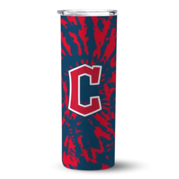 personalized cleveland guardians metallic grid navy blue skinny tumbler best selling.webp