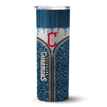 personalized cleveland guardians sparkle drip navy blue skinny tumbler best selling 1.webp