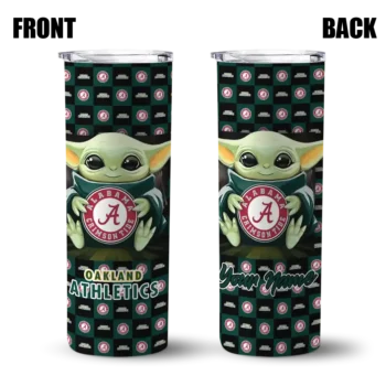 personalized oakland athletics yoda cozy green black skinny tumbler fashion forward.webp